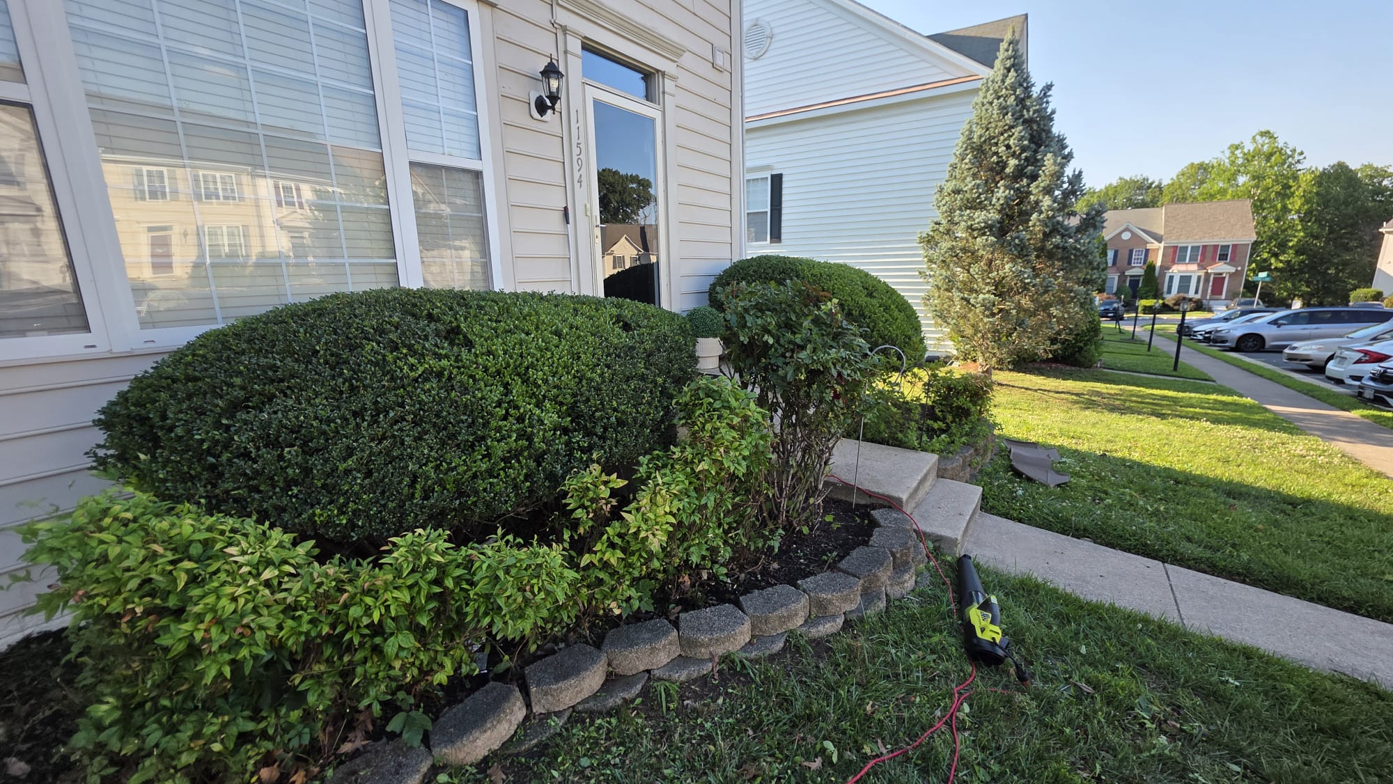 Hedge trimming in progress by VanGo Services crew
